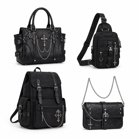 Black studded gothic crossbody bag PU leather silver hardware – Alternative Darkwear