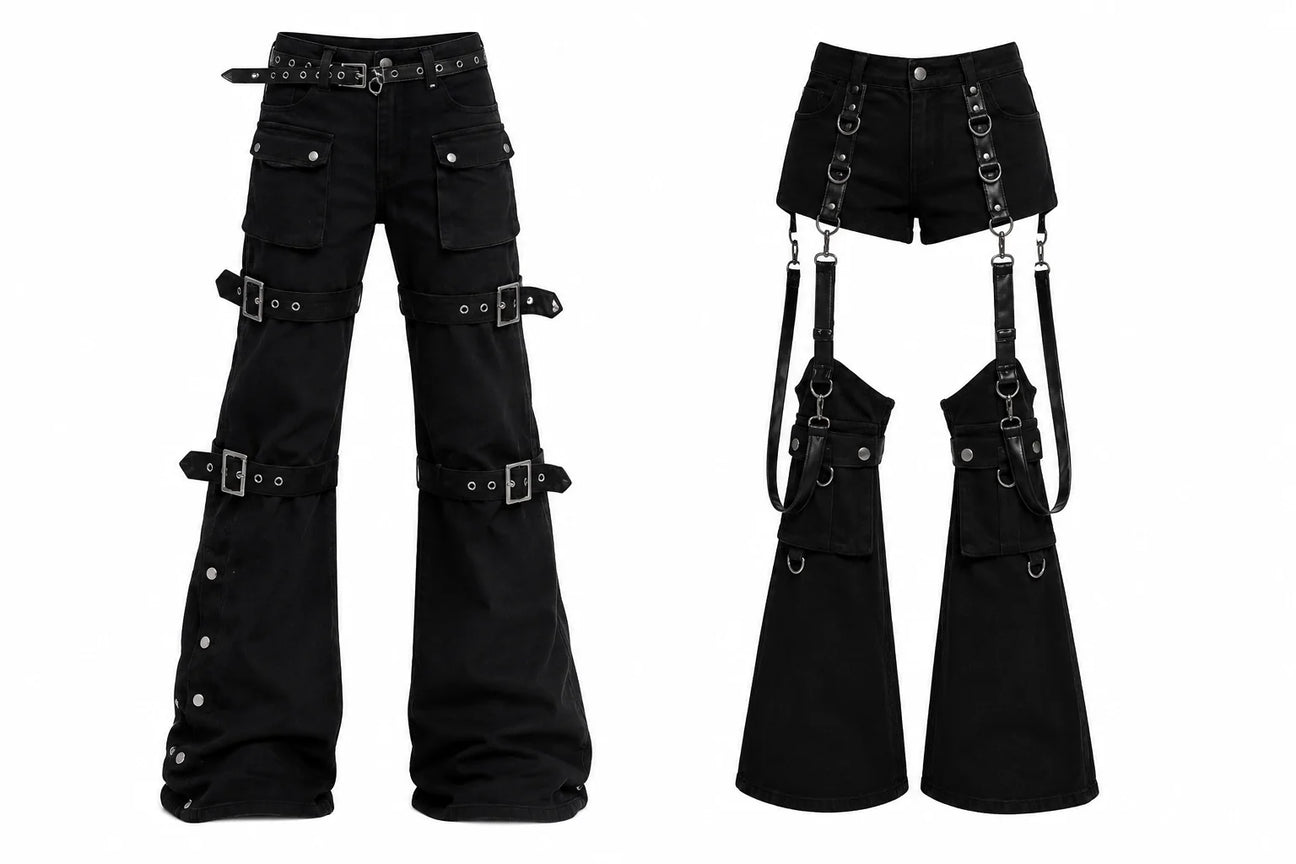 Women's dark gothic pants and shorts collection – wide-leg trousers and tailored shorts from Alternative Darkwear