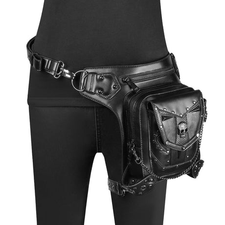Black gothic belt bag skull hardware PU leather dark waist bag – Alternative Darkwear