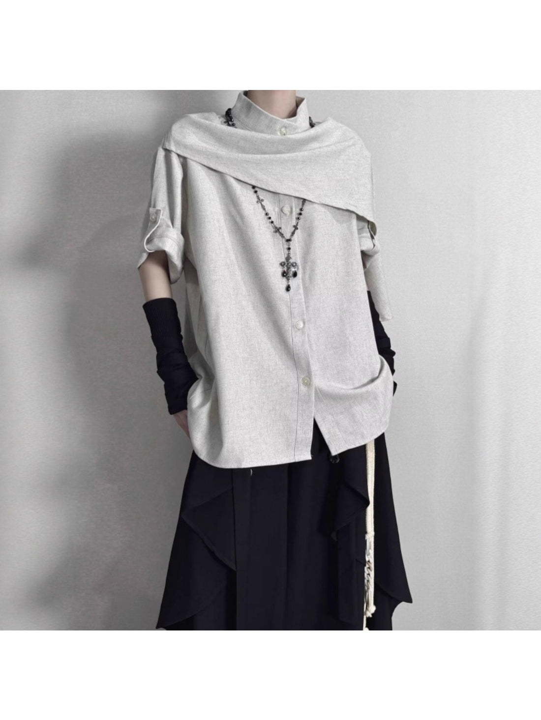 Stand Collar Shirt | Streamer Ties | Darkwave Unisex