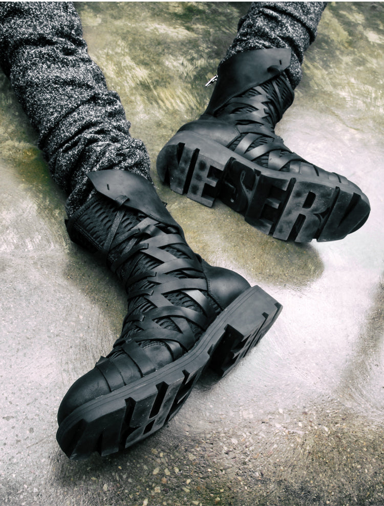 Side view of men's zipper Martin boots in crazy horse leather finish, pigskin lining, EU sizes 39 to 44