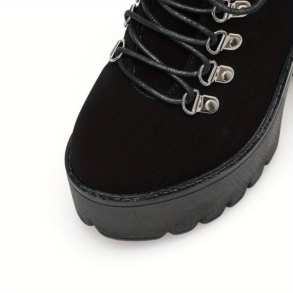 Black velvet darkwave ankle boots women buckle strap and chunky square block heel close up detail