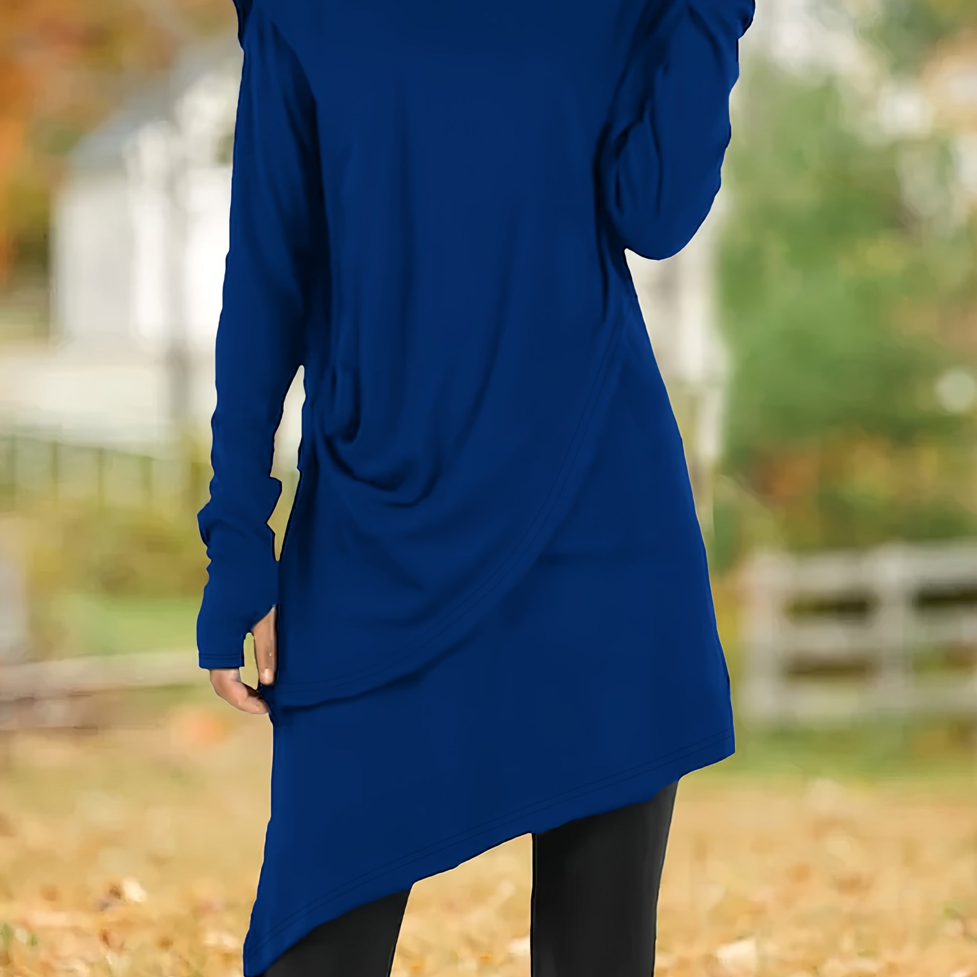 Asymmetric hem cowl neck tunic dress in blue from Alternative Darkwear