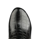 Black PU croc emboss round toe close-up platform boot darkwear fashion detail | Alternative Fashion