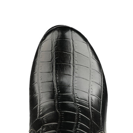 Black PU croc emboss round toe close-up platform boot darkwear fashion detail | Alternative Fashion