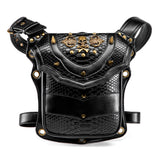 Black PU gothic skull crossbones waist bag spike rivets grommet detail snake emboss | Alternative Fashion