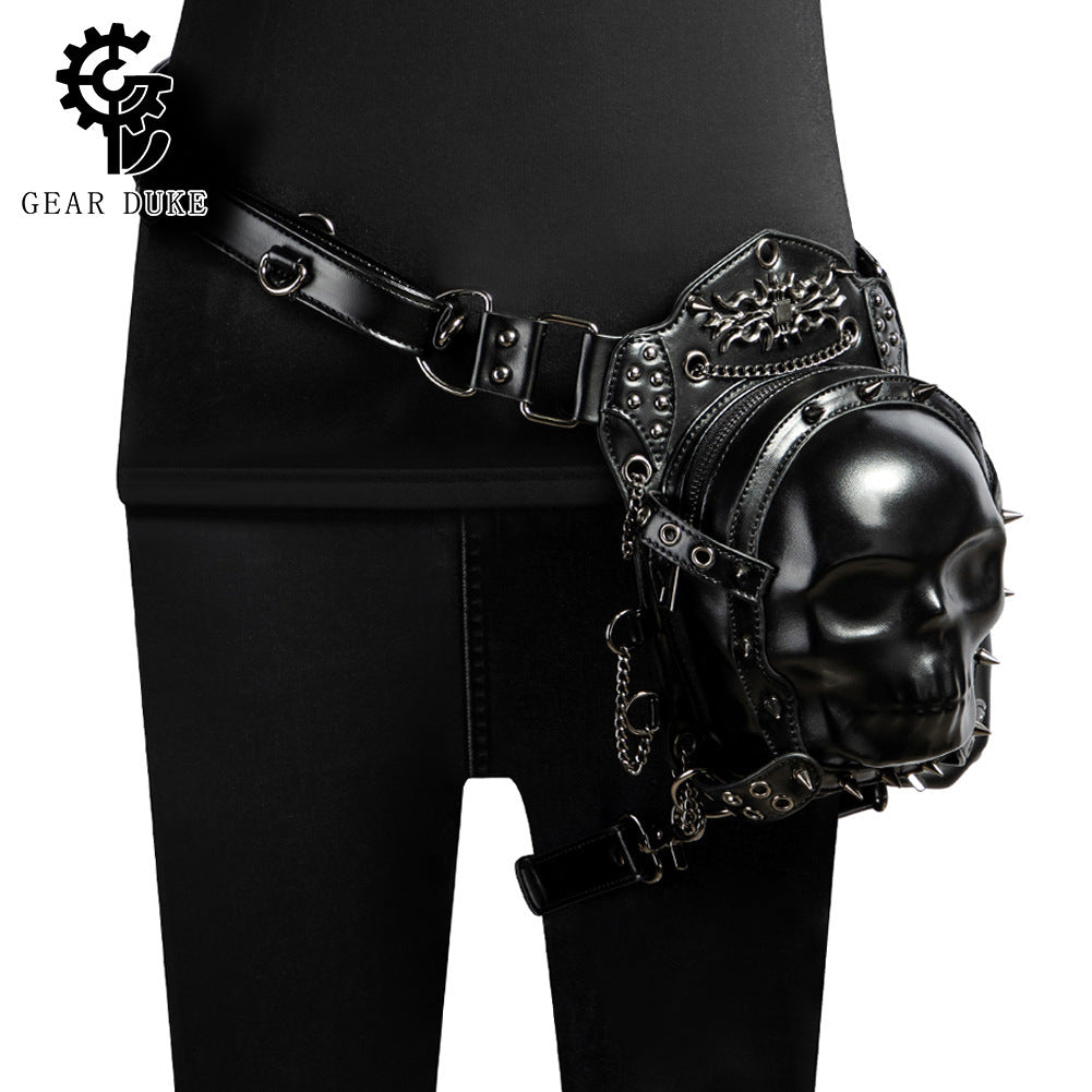 Waist skull bag worn on hip with adjustable belt strap
