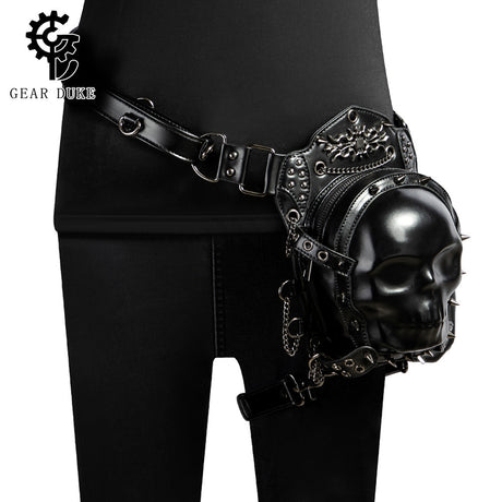 Waist skull bag worn on hip with adjustable belt strap