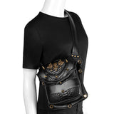 Black PU skull waist bag worn crossbody snake emboss rivets spike hardware gothic fashion | Alternative Darkwear