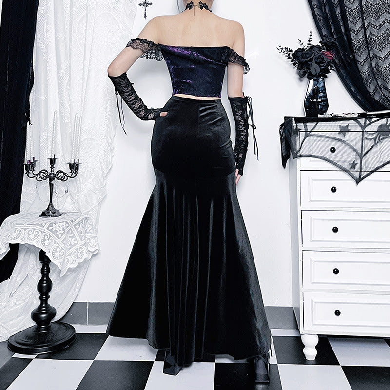 Black gothic mermaid dress women slim sheath floor length editorial Darkwear Fashion