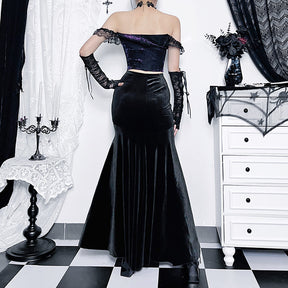 Black gothic mermaid dress women slim sheath floor length editorial Darkwear Fashion