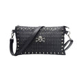 Black gothic skull crossbones crossbody clutch women PU rivet border silver hardware shoulder strap Darkwear Fashion