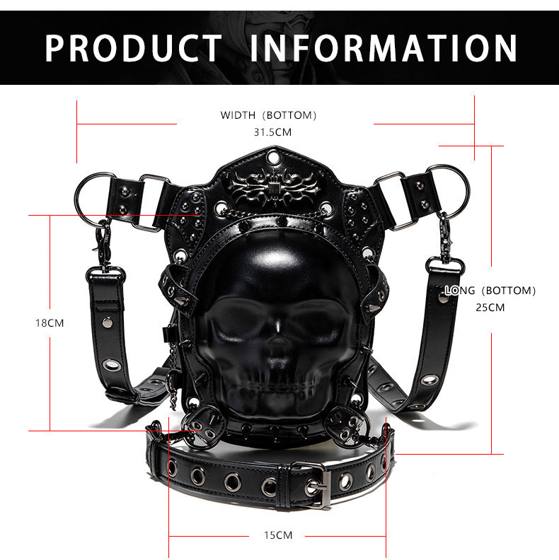 Black Skull waist bag with measement details 
