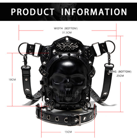 Black Skull waist bag with measement details 