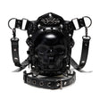 Front view — full bag detail showing skull face, studs, chains, D-rings