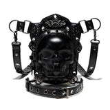 Front view — full bag detail showing skull face, studs, chains, D-rings