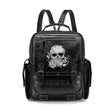 Black gothic skull rose embroidered backpack women PU crinkle stud buckle strap large capacity Alternative Darkwear