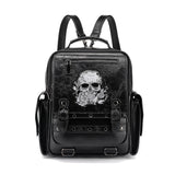 Black gothic skull rose embroidered backpack women PU crinkle stud buckle strap large capacity Alternative Darkwear