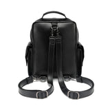 Black gothic skull rose embroidered backpack women side view PU crinkle stud eyelet trim Alternative Darkwear