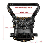 Black gothic skull waist bag PU leather snake emboss spike rivets grommets 18x23cm | Darkwear Fashion