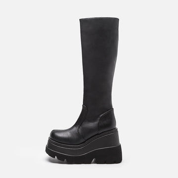 Black_platform_knee_high_biker_boots_alternative_darkwear_women_full_front_view