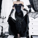 Black polyester gothic dress women fishtail hem detail close up Alternative Darkwear