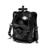 Black skull shoulder bag close up 3D embossing rivet detail goth accessories