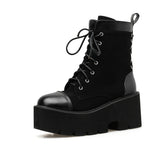Black suede gothic platform combat boot women patent toe cap silver eyelets chunky sole Alternative Darkwear