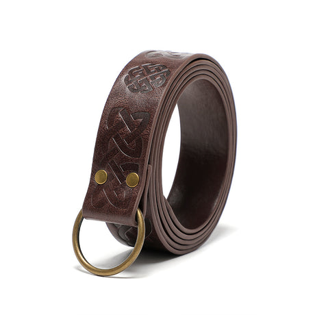 Brown leather Viking belt coin purse side view rivet emboss chain hardware industrial goth Darkwear Fashion