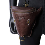Brown leather Viking holster coin purse angled view rivet emboss chain detail industrial goth Darkwear Fashion