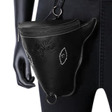 Close up shoot of Black PU Viking belt coin purse holster rivet emboss chain hardware industrial goth unisex Alternative Fashion