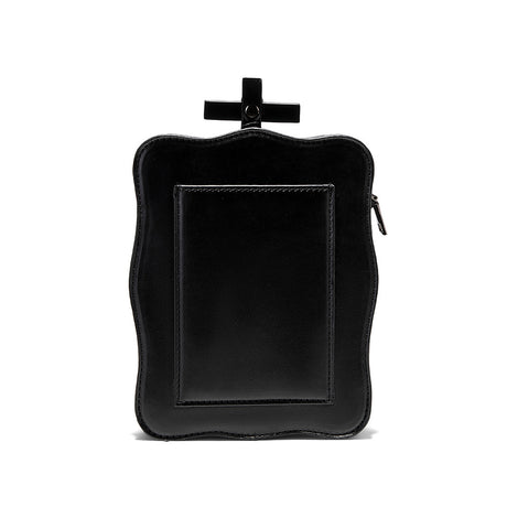 Gothic mini square bag back view black rivet chain embossed skull bag