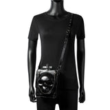 Gothic skull bag side view black mini square crossbody with chain strap alternative darkwear fashion