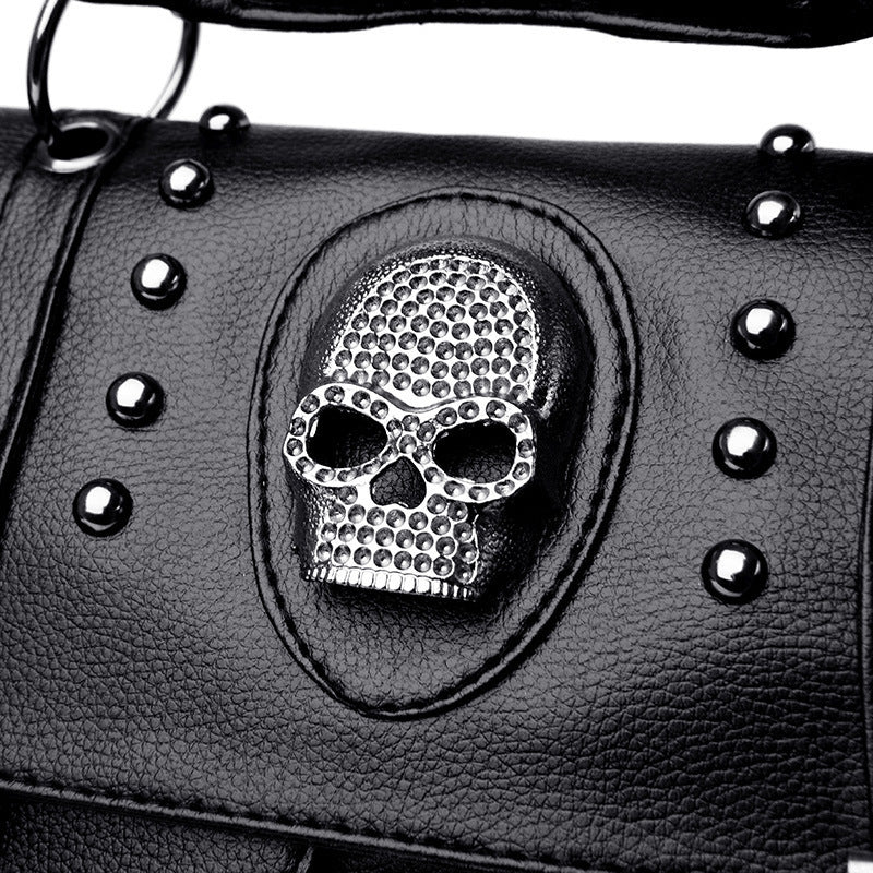 Gothic skull bag side view horizontal square shape rivet detail goth fashion accessories