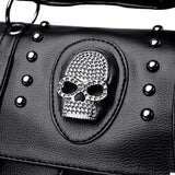 Gothic skull bag side view horizontal square shape rivet detail goth fashion accessories