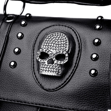 Gothic skull bag side view horizontal square shape rivet detail goth fashion accessories