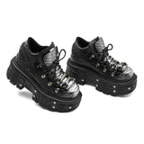Gothic wedge heel on women's silver gray punk platform boots
