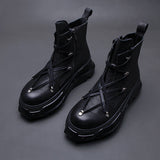 Men's black motorcycle Martin boots thick sole side zipper genuine leather alternative darkwear style