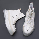 Men's white genuine leather high-top Martin boots thick rubber sole zipper dark fashion footwear