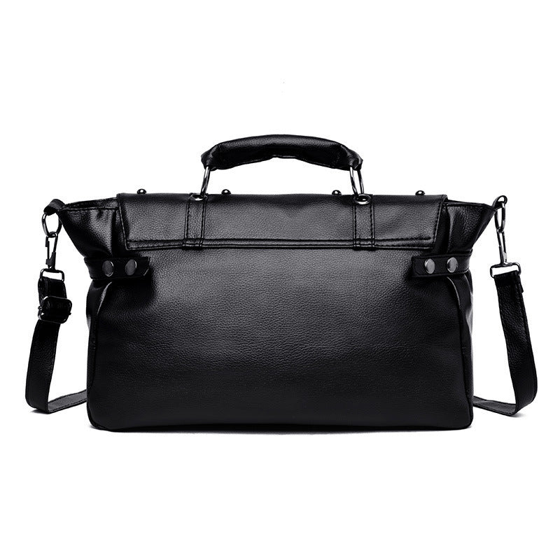 Punk skull crossbody bag back view black PU leather 36x23cm dark fashion women