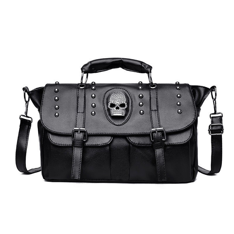 Skull ghost head bag black PU leather punk rivet shoulder crossbody bag alternative darkwear Fashion