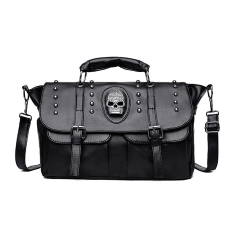 Skull ghost head bag black PU leather punk rivet shoulder crossbody bag alternative darkwear Fashion