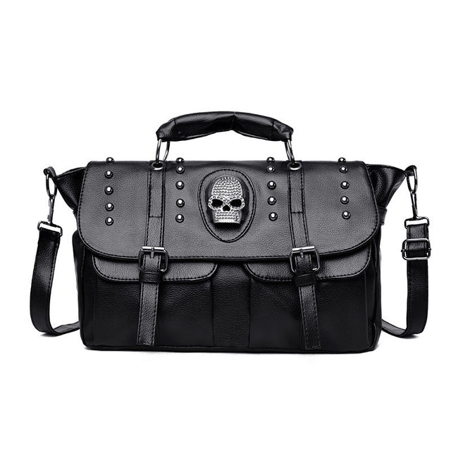 Skull ghost head bag black PU leather punk rivet shoulder crossbody bag alternative darkwear Fashion