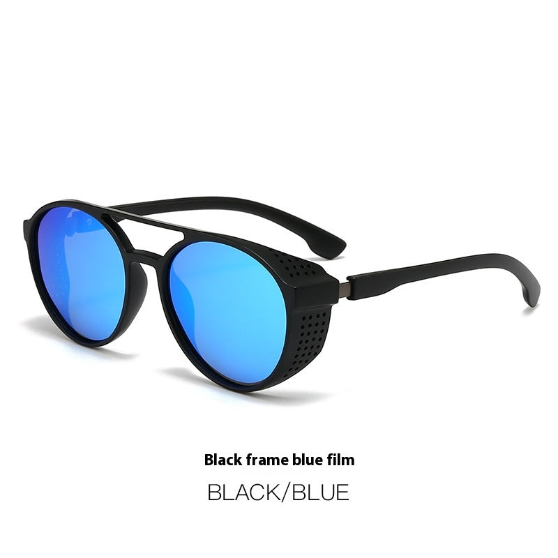 Alternative darkwear double bridge round sunglasses — black frame gradient gray pink lens UV400