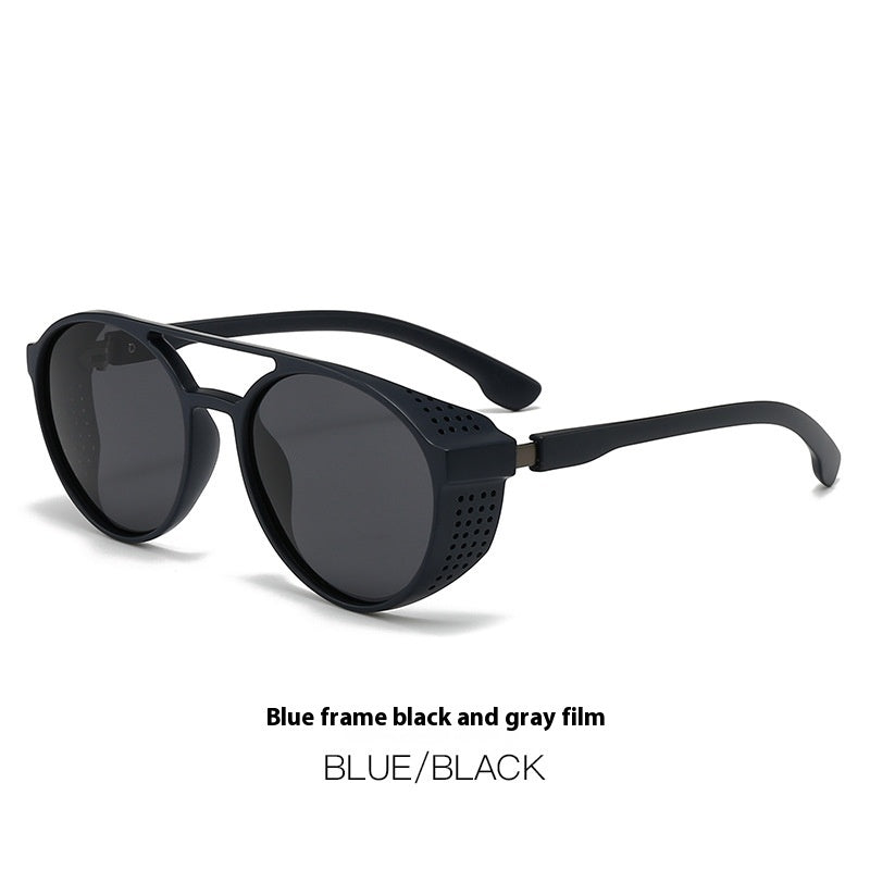 Alternative darkwear double bridge round sunglasses — black frame yellow lens UV400