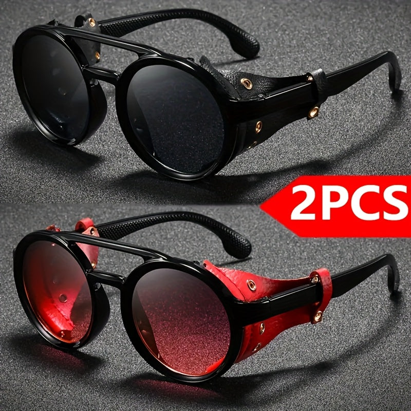 Alternative darkwear vintage round goggle sunglasses — black frame red tinted lens steampunk style