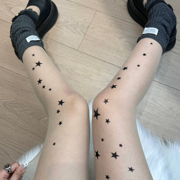 Star Print Sheer Tights | Tattoo Effect Pantyhose | Gothic Punk