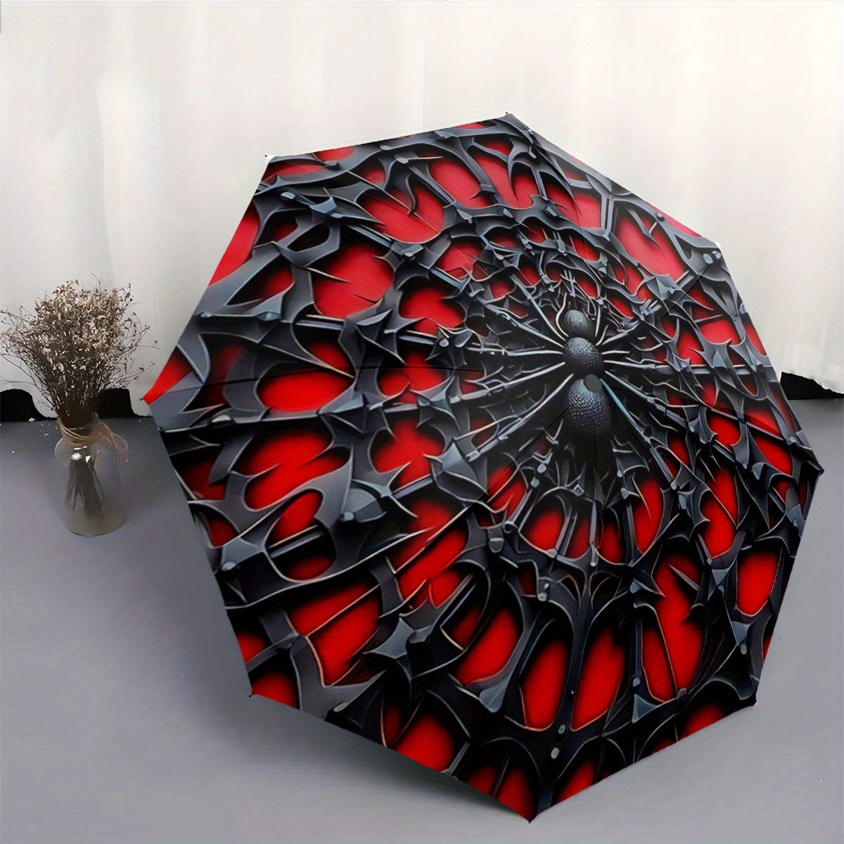 Alternative darkwear Black and red spiderweb design umbrella
