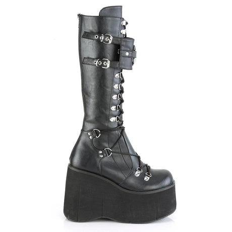 Side view of women's gothic knight boots with 8cm+ wedge heel and back zipper closure, EU sizes 36 to 43