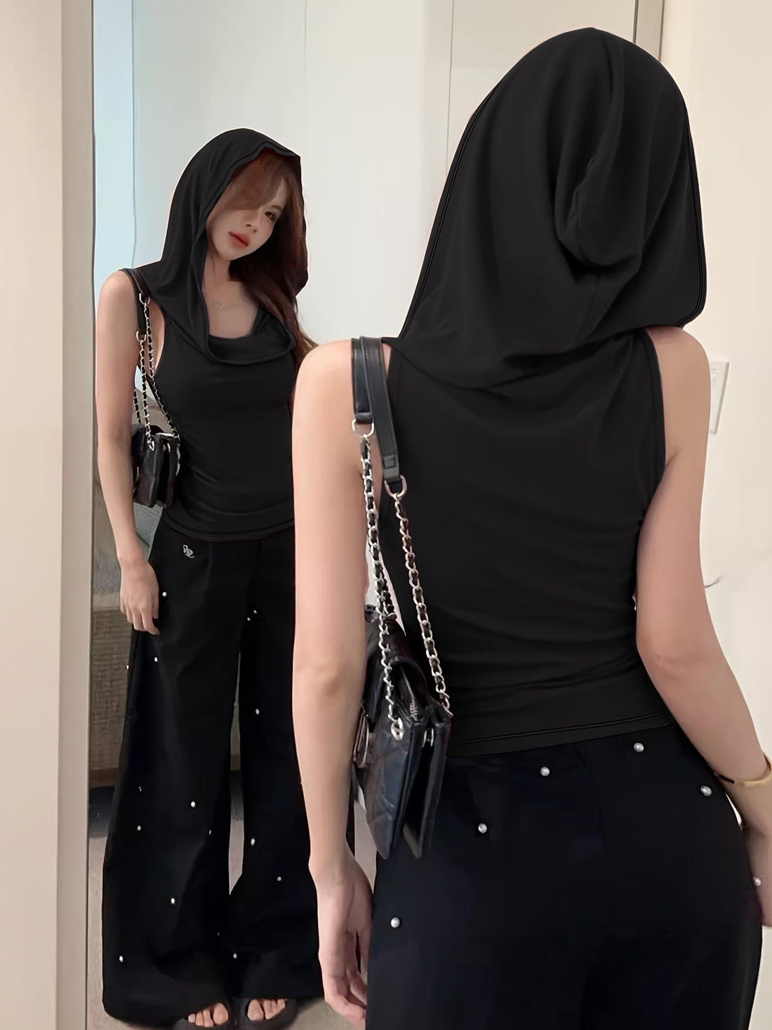 Cloak yourself in minimalist mystery with this hooded statement layer